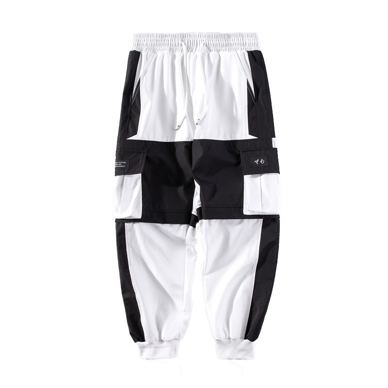 Cargo Pants Joggers Men Black Harem Pants Multi-pocket Ribbons Man Sweatpants Streetwear Casual Pants Elastic waist Male Trouser