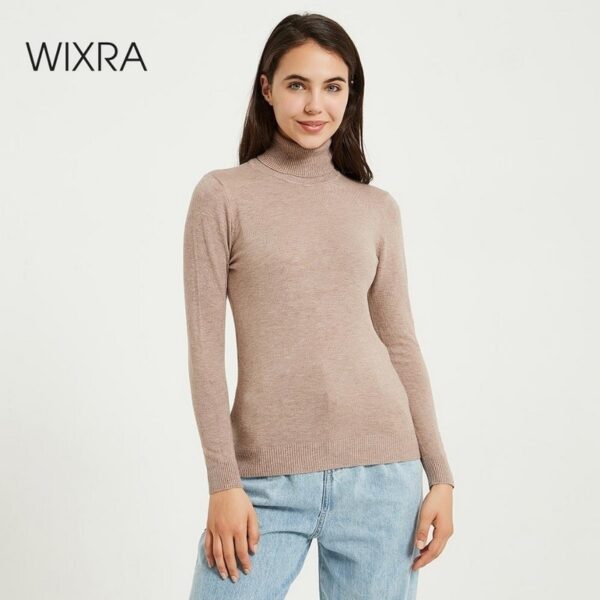Wixra Knitting Sweater and Jumper Turtleneck Tops Pullovers Casual Sweaters Womens Long Sleeve All-match Elastic Sweater